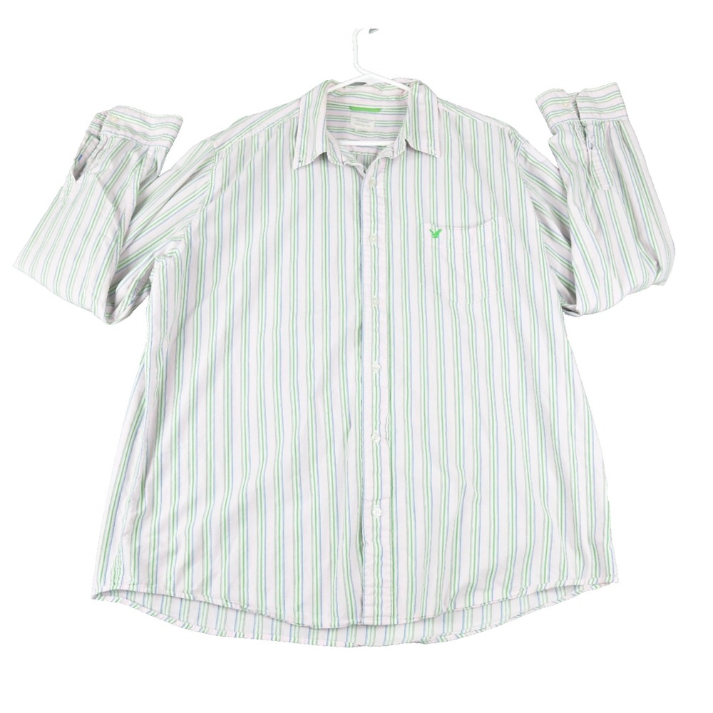 American Eagle Shirt Mens XXL Pink Green Stripes Button Down Long Sleeve